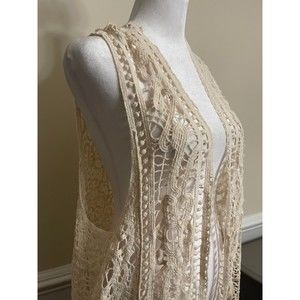 Crochet Lace Boho Swimwear Beach Top  Bikini Cover Up White Fits Small Medium